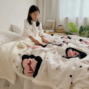 Cartoon lamb wool panda blanket cream & green bedroom throw