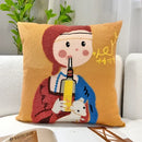 Cartoon oil painting embroidery throw pillow living room decor