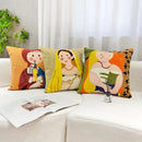 Cartoon oil painting embroidery throw pillow living room decor