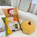 Cartoon oil painting embroidery throw pillow living room decor