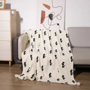 Cartoon panda flannel white fleece blanket with pom poms bedroom