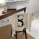 Cartoon panda flannel white fleece blanket with pom poms bedroom