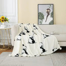 Cartoon panda flannel white fleece blanket with pom poms bedroom