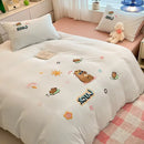 Cartoon pattern embroidered cream bedding sets bedroom decor luck