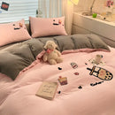 Cartoon pattern embroidered cream bedding sets bedroom decor luck