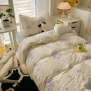 Cartoon printed bedding sets cream & blue bedroom cat duvet set