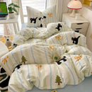 Cartoon printed bedding sets cream & blue bedroom cat duvet set