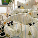 Cartoon printed bedding sets cream & blue bedroom cat duvet set