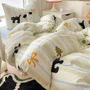 Cartoon printed bedding sets cream & blue bedroom cat duvet set