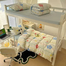 Cartoon printed bedding sets cream & blue bedroom cat duvet set