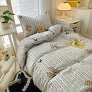 Cartoon printed bedding sets cream & blue bedroom cat duvet set