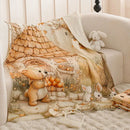 Cartoon printed cotton blanket cream teddy bear bedroom sofa cover
