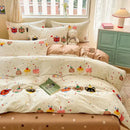 Cartoon printed cotton duvet cover cream bedroom bedding set