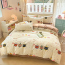 Cartoon printed cotton duvet cover cream bedroom bedding set