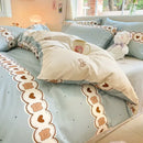 Cartoon printed cotton duvet cover cream bedroom bedding set
