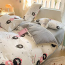 Cartoon printed cotton duvet cover cream bedroom bedding set