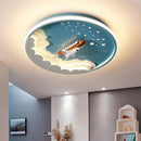 Cartoon rocket led ceiling light for bedroom blue & orange space design