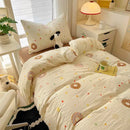 Cartoon style cream & blue bedding sets bedroom cotton cat print