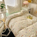 Cartoon style cream & blue bedding sets bedroom cotton cat print