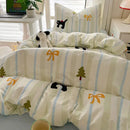 Cartoon style cream & blue bedding sets bedroom cotton cat print