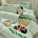 Cartoon towel embroidery light blue bedding set bedroom duvet cover