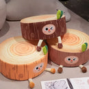 Cartoon tree stump cushion brown plush pillow for bedroom decor