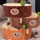 Cartoon tree stump cushion brown plush pillow for bedroom decor