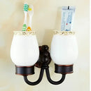 Carved flowers blackened copper bathroom set with white & gold ceramic