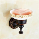 Carved flowers blackened copper bathroom set with white & gold ceramic