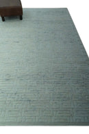 Carved Texture Modern Geometrical Bricks Design Ivory and Light Blue Hand Knotted 5x8 wool Area Rug