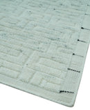 Carved Texture Modern Geometrical Design  Custom Made  Ivory and Light Blue Wool Area Rug