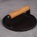 Cast iron steak press plate with wooden handle kitchen tool