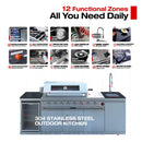 Castelle Flame Capri 96-Inch 6-Burner 85000 BTU Outdoor Kitchen Liquid Propane Grill Island With Fridge (SAK42895)