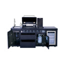 Outdoor kitchen grill and refrigerator combo on a white background