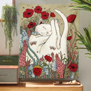 Cat botanical flower wall tapestry cream sleeping cat bedroom decor