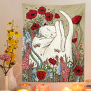 Cat botanical flower wall tapestry cream sleeping cat bedroom decor