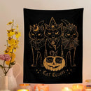 Cat coven witchcraft tapestry gold foil black decor bedroom wall art
