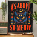 Cat tarot tapestry wall hanging black & blue bedroom decor
