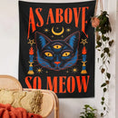 Cat tarot tapestry wall hanging black & blue bedroom decor