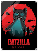 Catzilla Print Metal Wall Art – Funny Cat Humor Pop Culture Home Decor