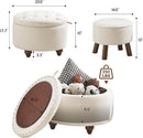 24 Inch Round Beige Storage Ottoman Removable TopWith Storage