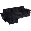 Modern Deep 3-Seat Sofa Couch with Ottoman, Polyester Sofa Sleeper Comfy Upholstered Furniture for Living Room, Apartment, Studio, Office,Dark Black