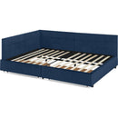 Full Size Storage Upholstered Tufted Bed Frame, Sofa Bed Frame with Comfortable Backrest and Armrests, Full Size Bed for Bedroom, Living Room,Velvet, DARK BLUE(80.5''*59''*29.5'')