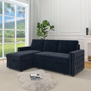 85 Inches Sofa Bed, 3 Seater Sleeper Sofa with Storage Chaise, Square Handrail With Pull and Copper nail,Chenille, Pull Out Couch for Living Room