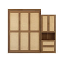 Full Size Solid Wood With Rattan Murphy Bed Cabinet Space-Saving Bed with 1 Side Cabinet Storage Shelf, Perfect for Guest Room, for Bed Room, Guest Room, Home Office, Walnut