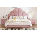 3 Pieces Bedroom Sets, Queen Size Modern Velvet Upholstered Bed Frame with  Petal Shape Headboard, 3 Drawers Nightstands, Pink