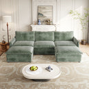 Corduroy Fabric 3-Seater Comfy Cloud Couch with 2 Movable Footrest for Living Room,Oversized Deep Seat U Shaped Couch Set, Upholstered Large Size Deep Seat 2-Seat Sofa with 3 cushions