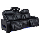 Zuma Faux Leather Dual Power Reclining LED Sofa Black