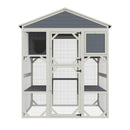 Gray Wooden Catio Outdoor Cat house Enclosure with Waterproof Top, 3 Platforms & 2 Napping House Small Pet Animal Cage