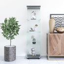 Glass Display Cabinet 4 Shelves with Door, Floor Standing Curio Bookshelf for Living Room Bedroom Office, 64.7"x16.7"x14.3", Black